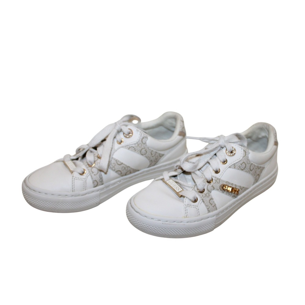 Guess GFMINES Monogram Logo Low Top Sneakers Womens 5 White Beige